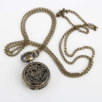 Fashion Women Quartz Pocket Watch Alloy Hollow Out  Butterflies Vintage Sweater Chain Necklace Pendant Clock Gifts SS69