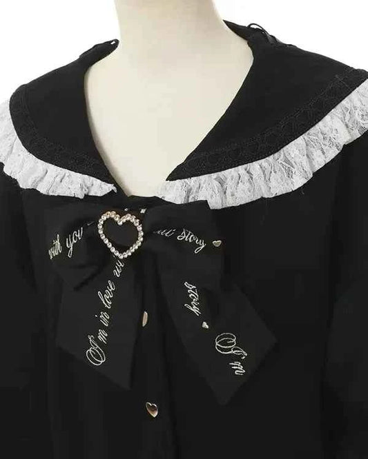 Japanese Liz Mine Mass-Produced Sailor Collar Ribbon Bow Sweet Hoodies Women Autumn Preppy Style Y2K Cute Oversized Sweatshirt
