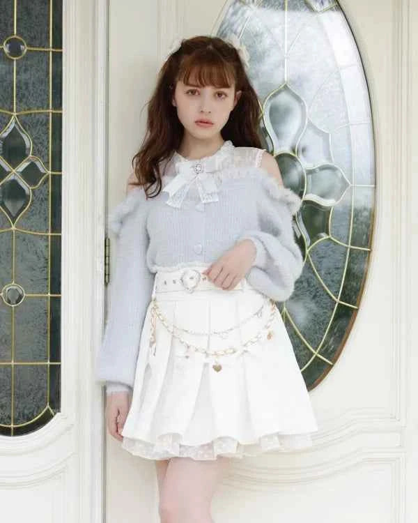Liz Sweater Japanese Mass Production Autumn and Winter Woolen Off Shoulder Lace Slim Short Sweater Soft Furry Knitted Pullover