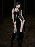 Punk Grunge High Split Hem Straps Dess 90s Streetwear Gown Women Sexy Corn Bandage Velvet Dresses Mall Gothic Clothing