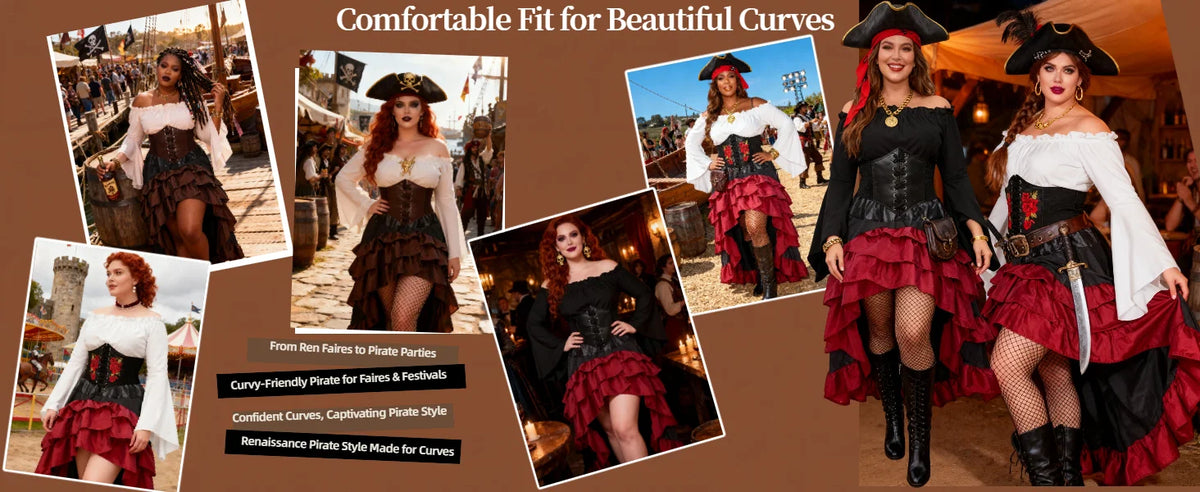 Women's Renaissance Pirate Costume Set with Skirt and Corset