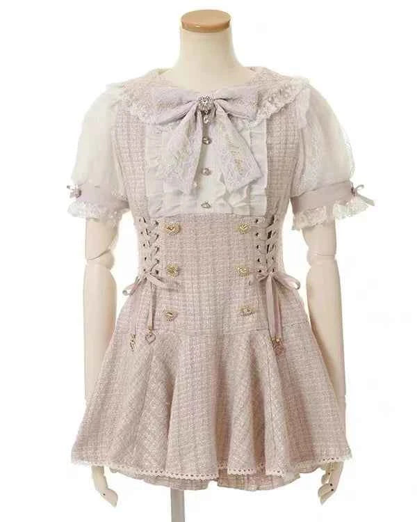 Japanese Mine Mass-Produced Short-Sleeve Shirt Dress Shorts Set Women Sweet Liz Doll Collar Bow Shirt Dress Two-Piece Suit