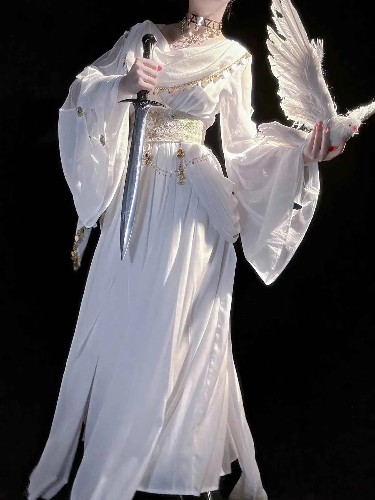 Greek Goddess Wandering Style National Style Han Element Lolita Strap Fairy Dress White Dress Women Clothing