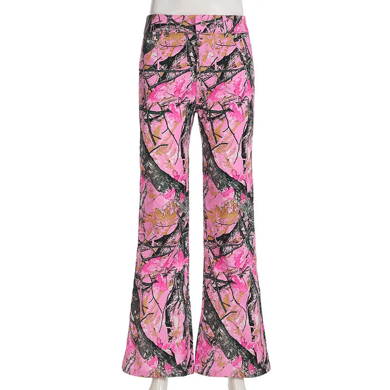 Women's new branch small camo high waisted bell bottoms Spice Girl street personality fashion casual pants SS69