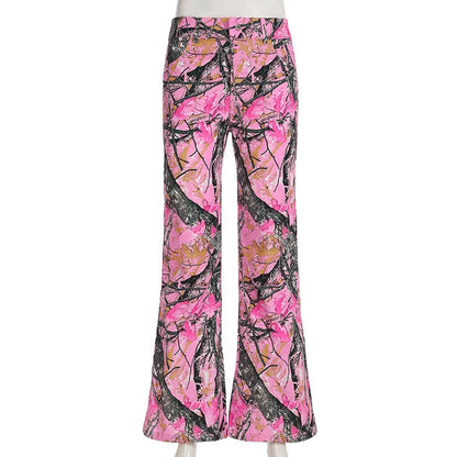 Women's new branch small camo high waisted bell bottoms Spice Girl street personality fashion casual pants SS69