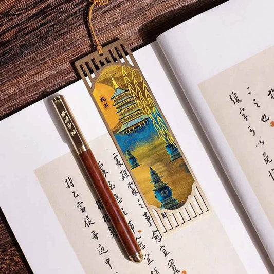 Xiling Seal Society Metal Bookmarks West Lake Three Pools Mirroring The Moon Ancient Style Exquisite Gift Box Gift For Teachers
