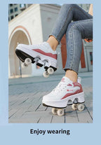 Deformation Shoes Roller Sneakers With 4 Wheels Skates Adult Kids Runaway Parkour Wheels Shoes For Women Men Youth Sport Shoes