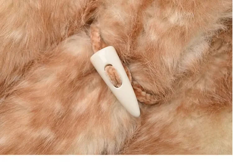 Lautaro Autumn Winter Thick Warm Sweet Cute Lace Patchwork Faux Fur Coat Hoodie Women with Deer Ears Horn Buttons Fluffy Jacket