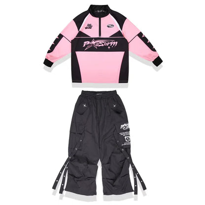 Hip Hop Dance Costume for Girls Pink Tops Black Pants Teenagers Boys Jazz Dance Performance Clothes Kpop Outfits Kids Stage Wear SS69 79.69 boy sets B / 130