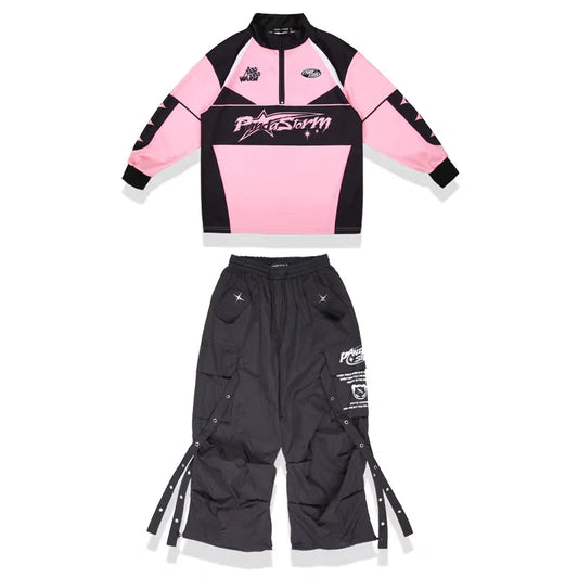 Hip Hop Dance Costume for Girls Pink Tops Black Pants Teenagers Boys Jazz Dance Performance Clothes Kpop Outfits Kids Stage Wear SS69 79.69 boy sets B / 130