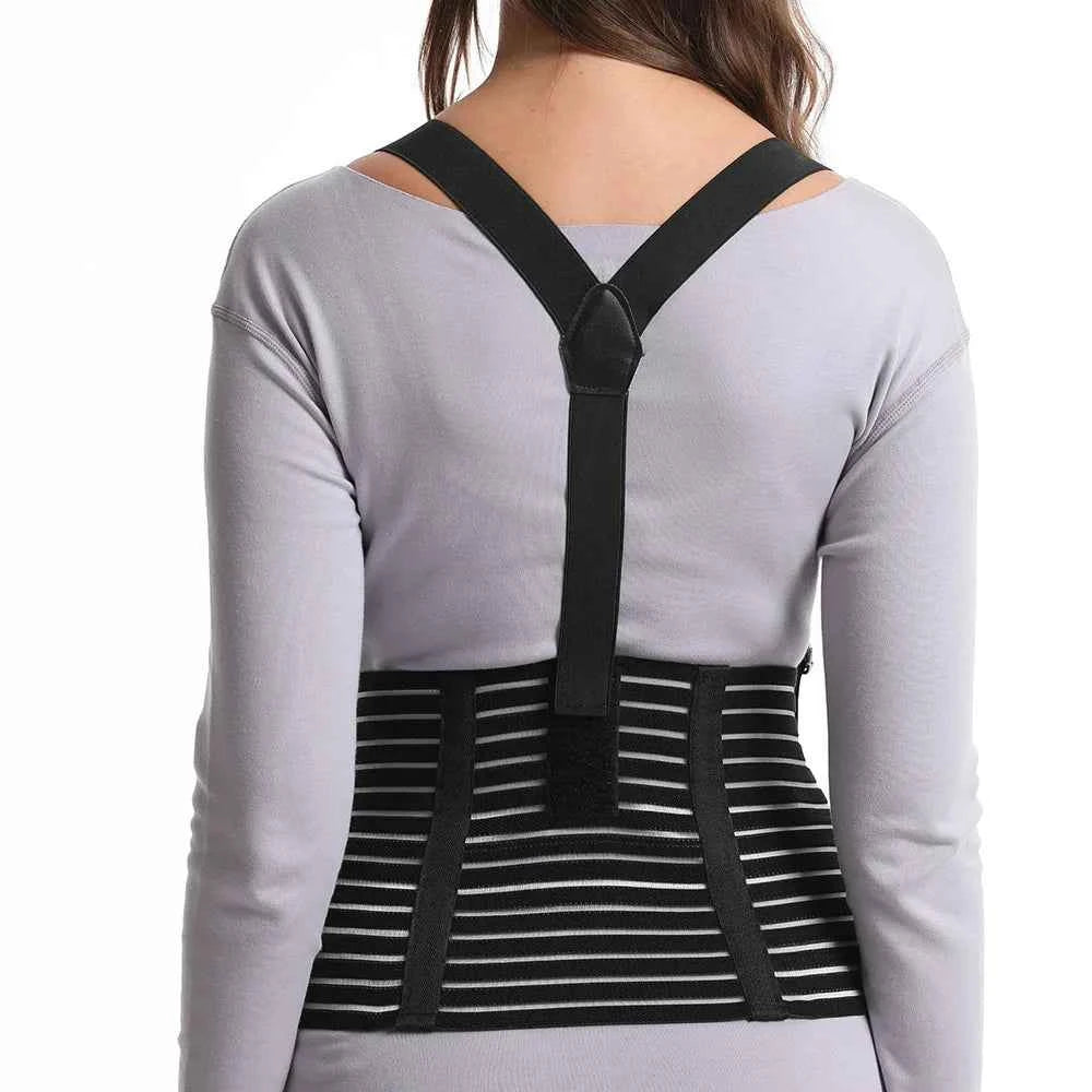 Double Support Back Abdomen Brace Shoulder Strap Lumbar Adjustable Black M-XXL NewSpecial Abdominal Care Belt for Pregnant Women