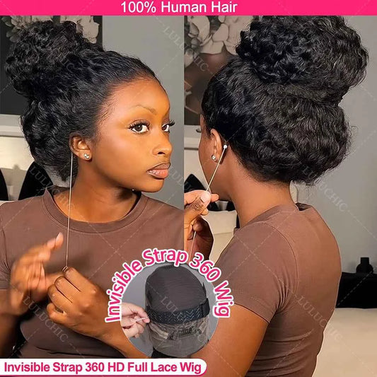 Invisi Strap Deep Curly Wave 360 Full Hd Lace Front Human Hair Wig 200% Preplucked Water Wave 13x4 Lace Frontal Wig Glueless Wig