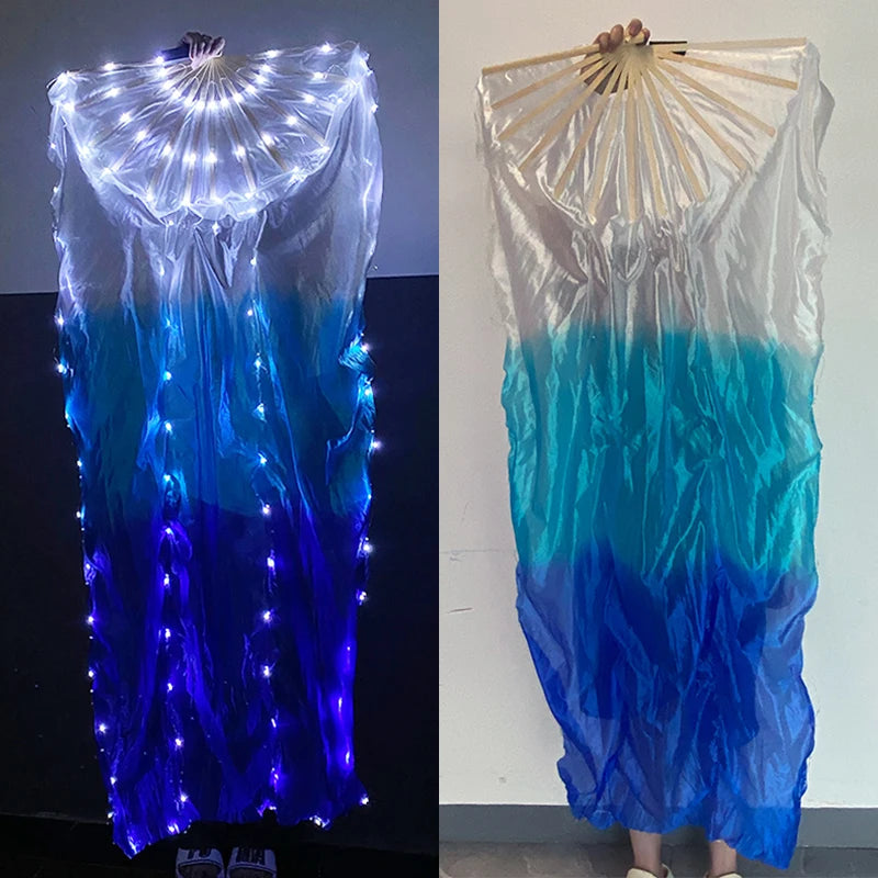 150cm Long Silk Veil Fan With LED Light Bamboo Silk Fan Practice and Stage Performance Dance Costumes Belly Dance Accessories SS69