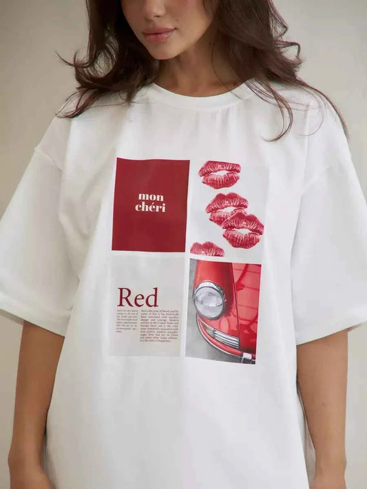European American Hot Girl American Y2K Design Printed T-shirt Summer Women Ins Pure Cotton High Street Retro Short-sleeved Top