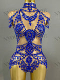Sparkly Rhinestone Mesh Bodysuit for Women - Transparent Dance Leotard