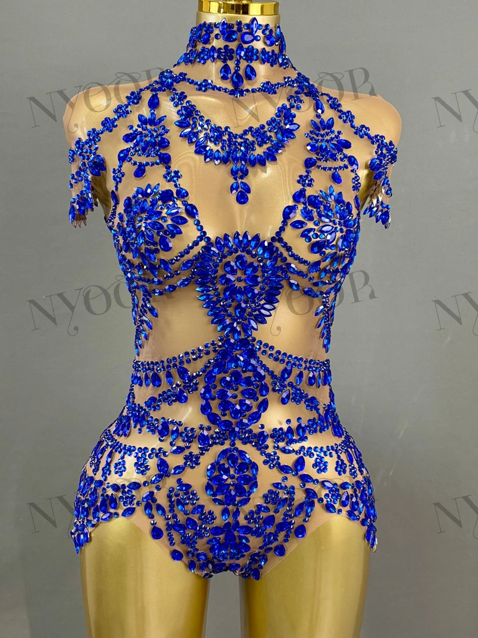 Sparkly Rhinestone Mesh Bodysuit for Women - Transparent Dance Leotard