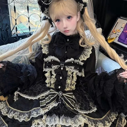 Victorian Gothic Dress Women Luxury Elegant Lolita Lace Ruffles Bow Wedding Y2k Dress Japanese Vintage Princess Party Dresses SS69