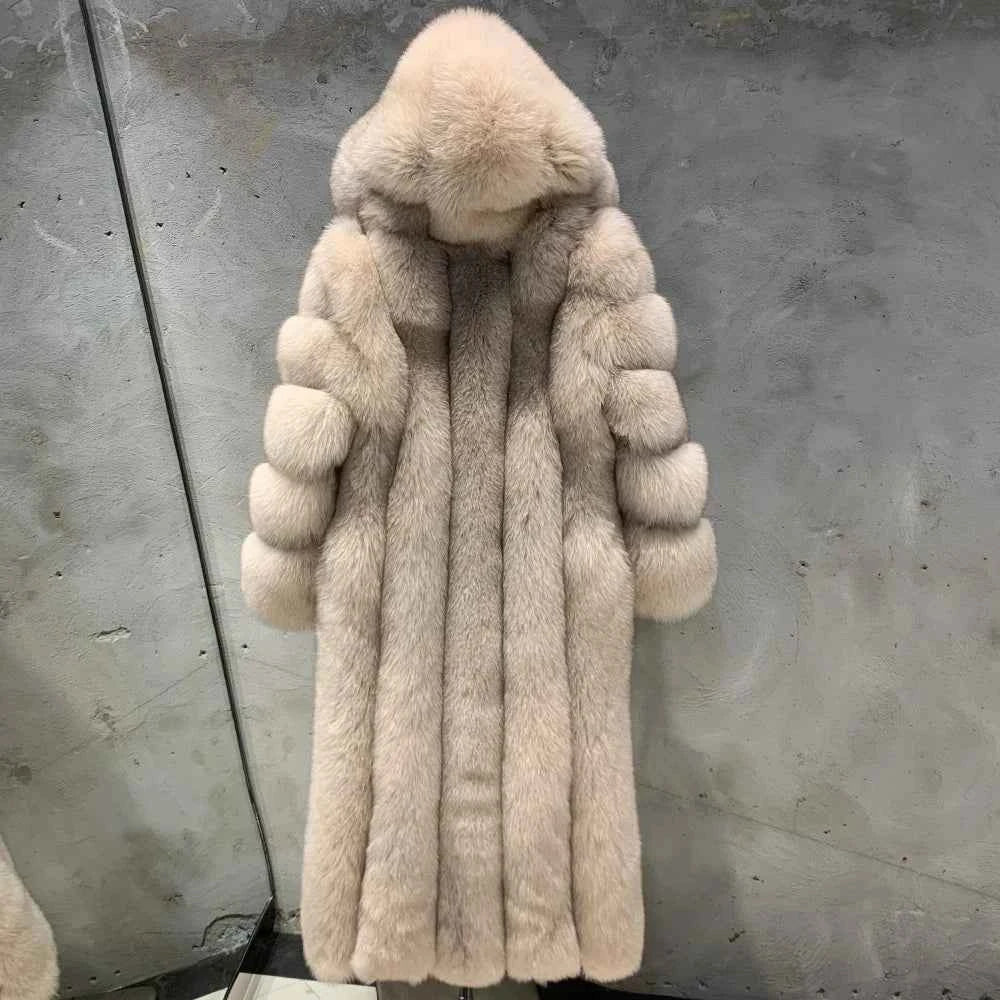 Real Fox Fur Coat for Women, Long Jacket, Warm Cloth, Natural Fur, Ladies, Winter, 22-06