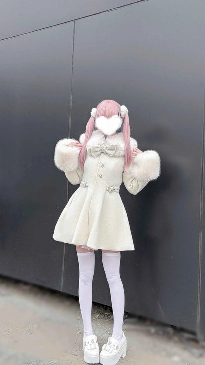 Original Japanese Mass-Produced Lace Jackets Girls Women Cute Bow Waist Cinch Heavy Drill Button Slim Fit Elegant Black Coat