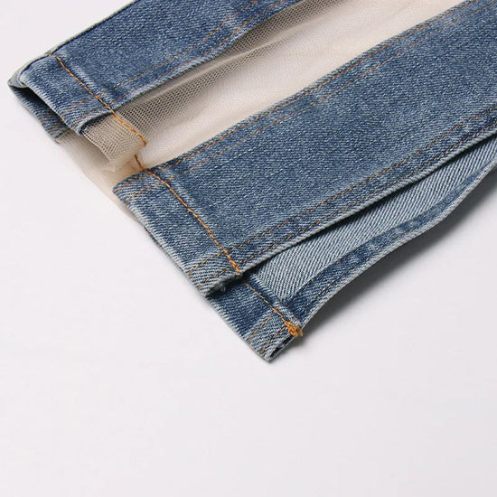 ZMEENNA High Waisted Blue Jeans With Cutout Design For Women Slim Fit Cut Out Pants Stylish Modern Fashionable Trendy ZM690 SS69