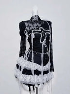 Original Design Punk Rock Cross Patch Long Sleeve Slash Tshirt Gothic Women Subculture Lace Ruffled Holloween Tee Tops Clothing SS69
