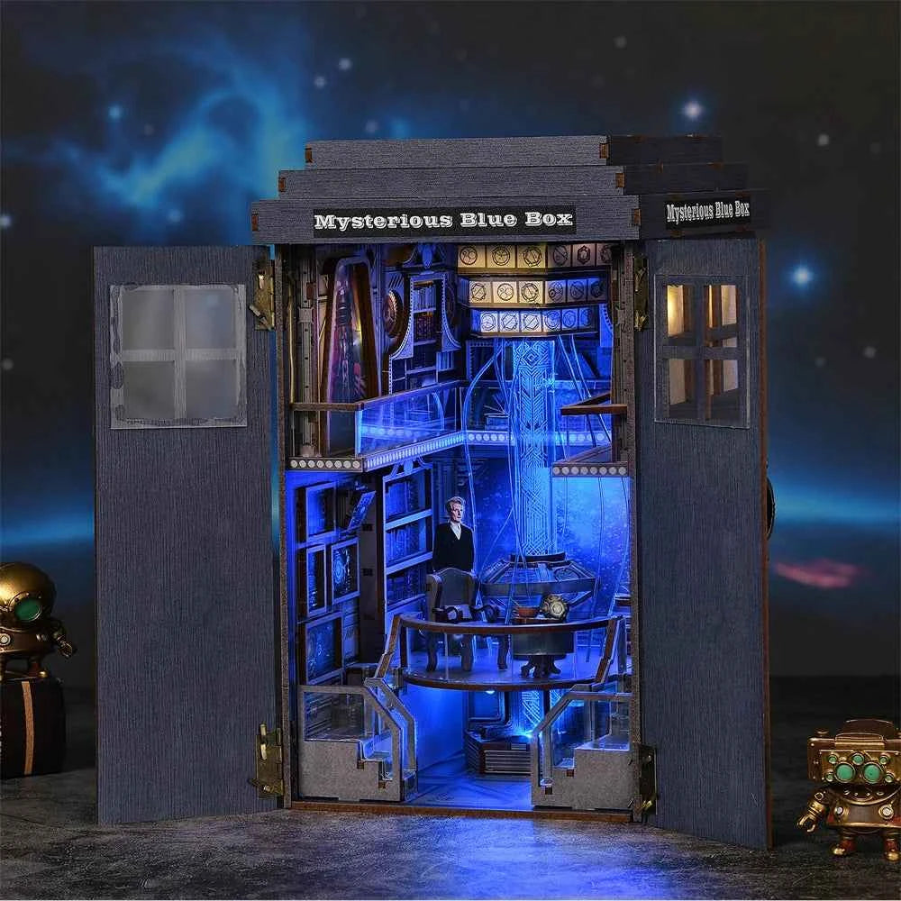 Book Nook Kit Mysterious Telephone Booth DIY Wooden Puzzle Handmade Bookshelf Dollhouse Model Bookend Building Home Decoration