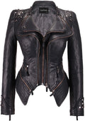 2025 Spring PU Leather Jacket with Rivet Detail