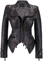2025 Spring PU Leather Jacket with Rivet Detail