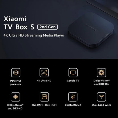 Xiaomi TV Box S 2nd Gen 4K Ultra HD Streaming Media Player Google TV Box WiFi Bluetooth 5.2 Dolby Vision HDR10+ TV Play Box SS69