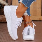 Women's White Slip-On Casual Sneakers - Breathable Fabric Upper & Lining, Elastic Side Panels for Easy Wear