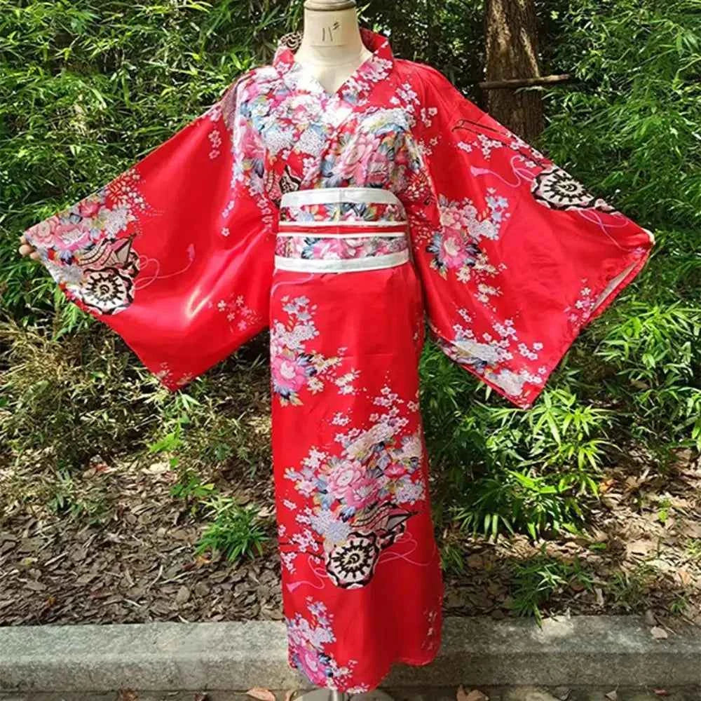 Cosplay Costume Traditional Japanese Kimono Japanese Style Printed Floral Sakura Girl Kimono Dress Asian Elegance