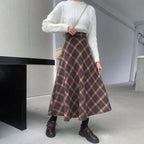 Elegant High Waist Retro Plaid Skirt Winter Autumu Classical High Waist Long Skirt Slim Fit Preppy Style A-line Half Dress Party