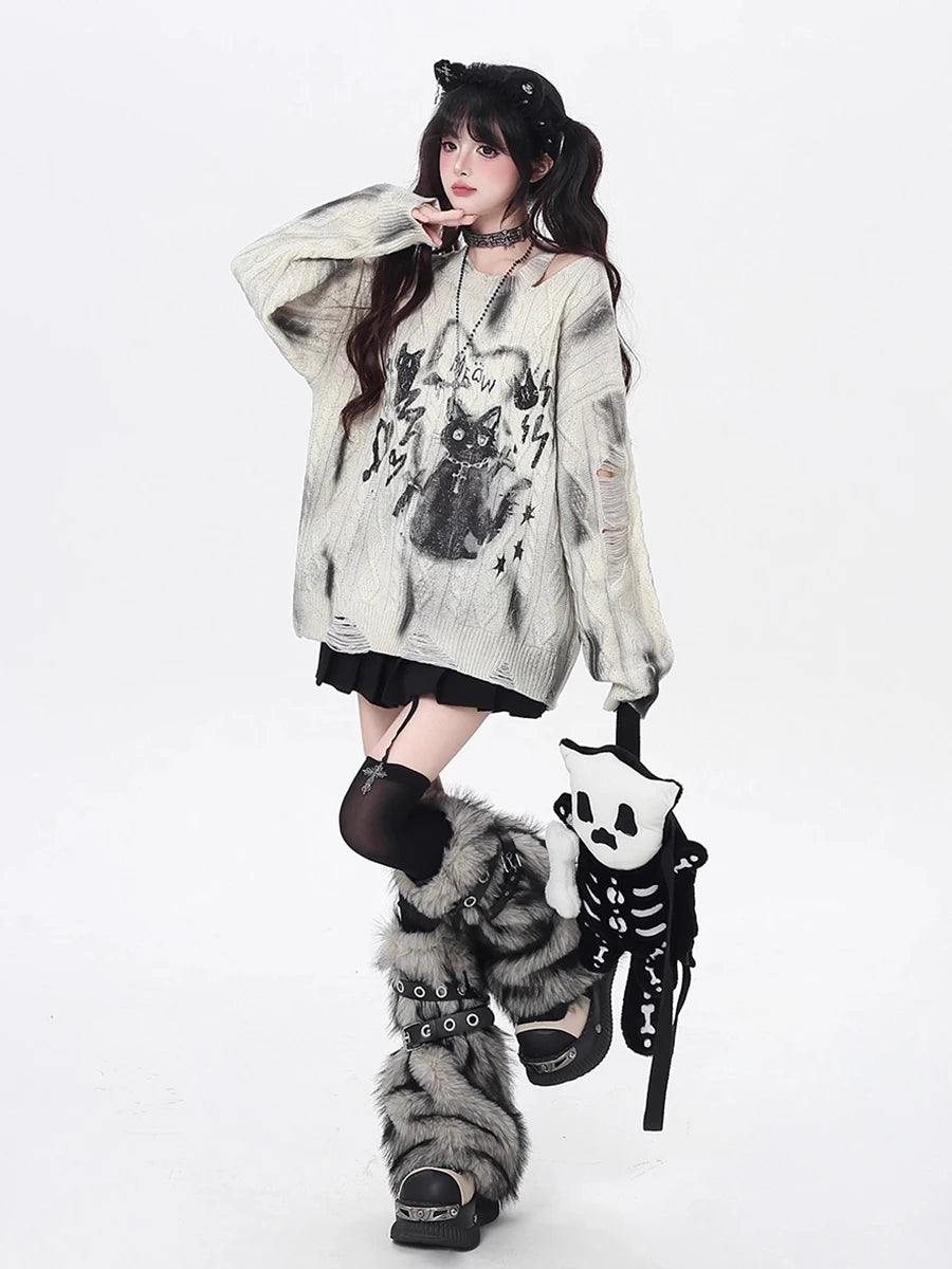 REDDACHiC Faux Fur Leg Warmers with Belt - Vintage Y2k Gyaru Boots Cover