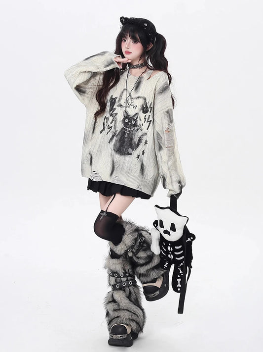 REDDACHiC Faux Fur Leg Warmers with Belt - Vintage Y2k Gyaru Boots Cover