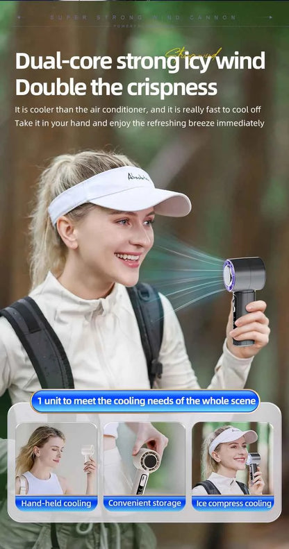 Outdoor Portable Mini Fan Handheld Fan with LED Display Semiconductor Refrigeration 100 Wind Speeds USB Rechargeable Battery Fan