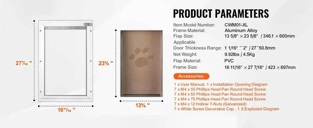 SucceBuy Pet Door Aluminum Frame with Lock and Flap System Weatherproof Doggy Door Easy to Install in Interior or Exterior Doors
