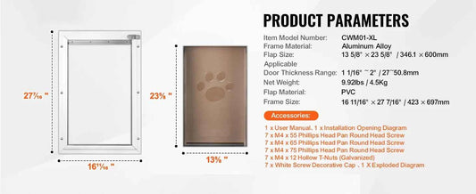 SucceBuy Pet Door Aluminum Frame with Lock and Flap System Weatherproof Doggy Door Easy to Install in Interior or Exterior Doors