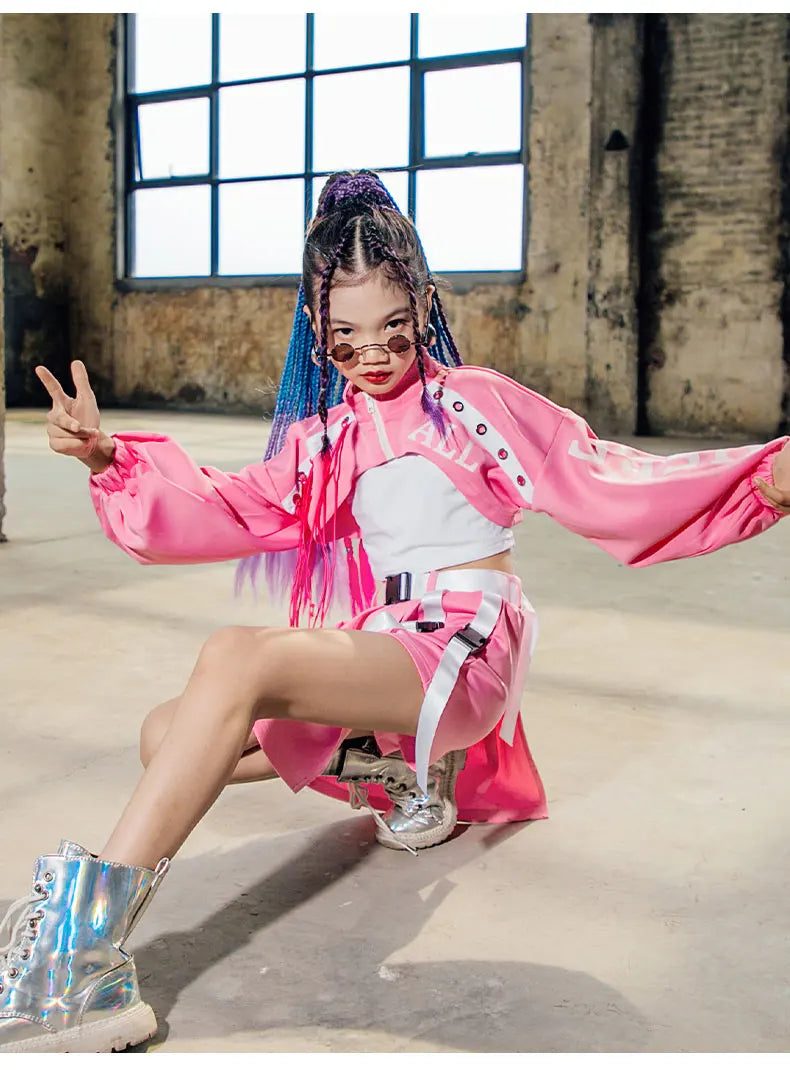 ZZL K-pop Stage Girls' Fashionable Outfit Jazz Dance Performance Suit Kids Hip-hop Fashion Costume Cool Children's Runway Wear SS69