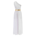 Womens One-Shoulder Greek Goddess Costume Dress with Chiffon Overlay
