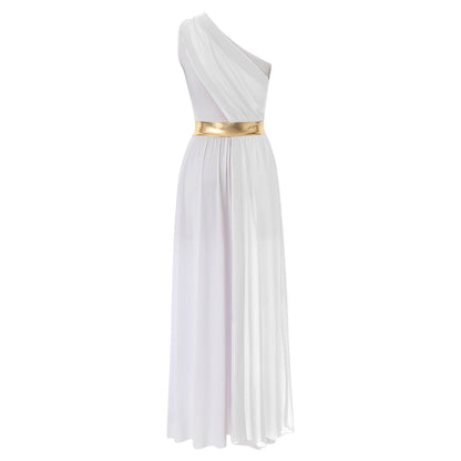 SS69 Womens One-Shoulder Greek Goddess Costume Dress with Chiffon Overlay