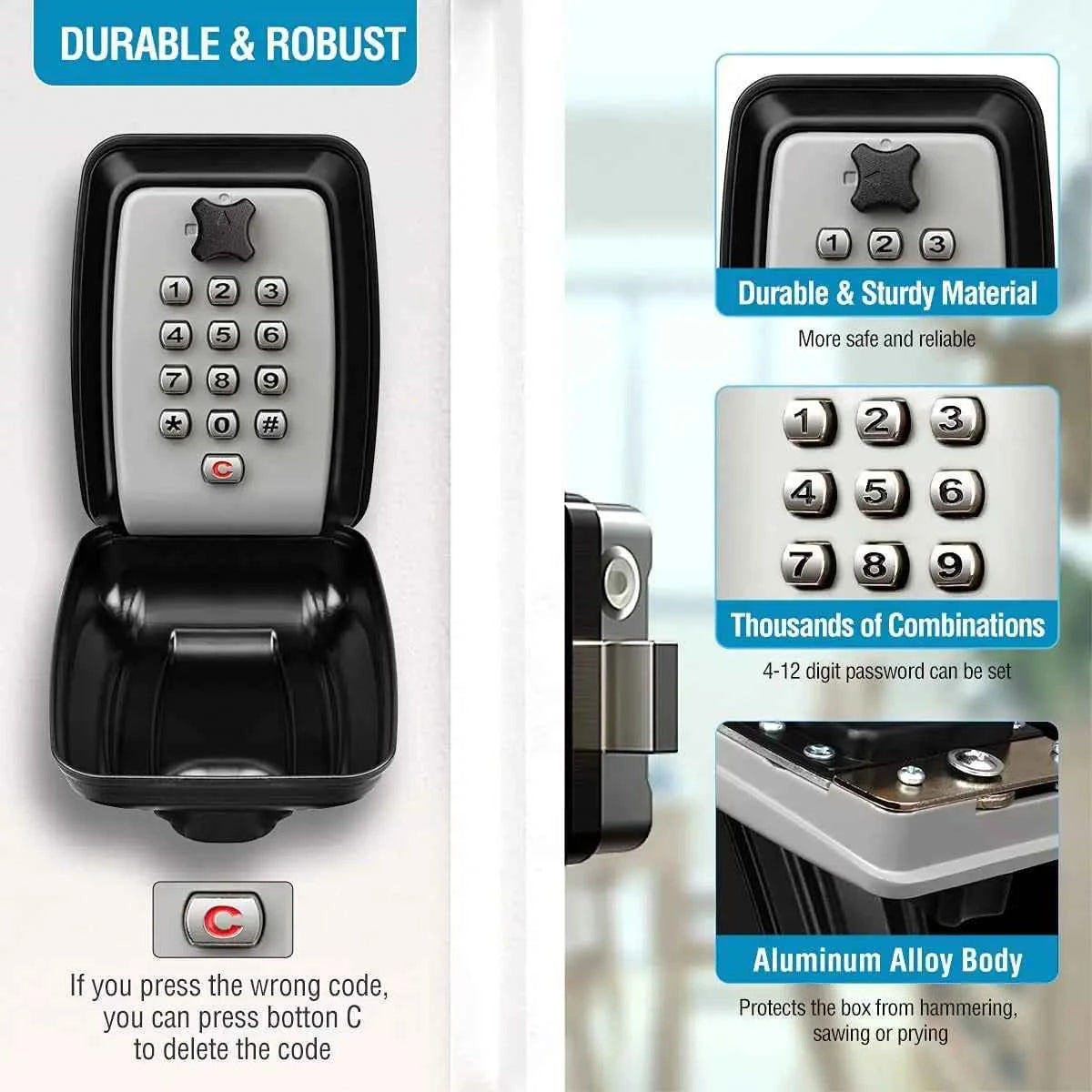 Waterproof Wall Mounted Key Safe Box Anti-theft Key Storage With Combination Password Lock Homestay Office Home Indoor Outdoor