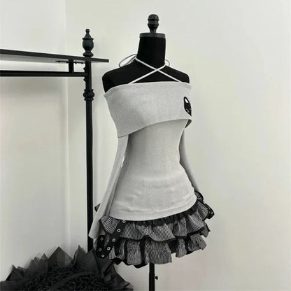 Japanese Sweet Y2k Elegant 2 Piece Set Woman Long Sleeve Chic Blouse+ Mini Ruffle Skirt Female Korea Style Rave Birthday Outfits SS69