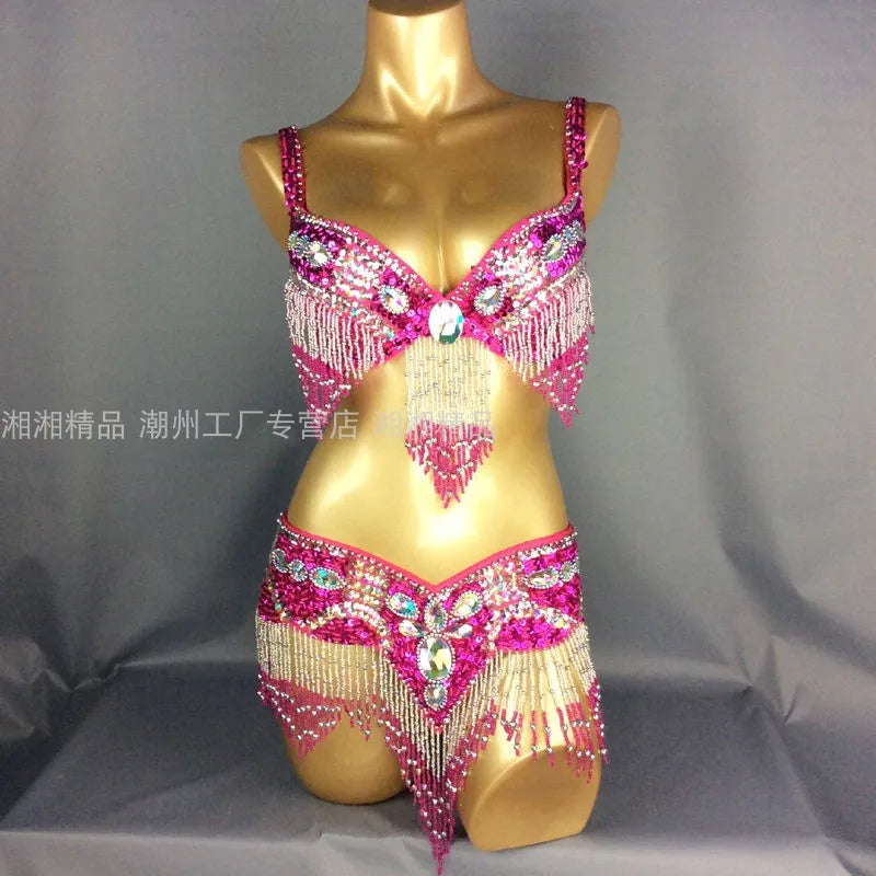 Sexy Girl Belly Dance Costume Wear Bar+Belt 2pc Set 10 Colors Ladies Bellydancing Costumes Bellydance Clothes