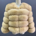 WGLUVF Women's Real Fox Fur Short O-Neck Coat
