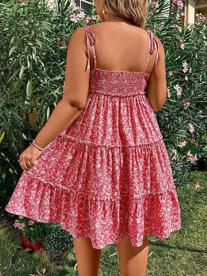 Plus Size 2025 Summer New Women's Halter Backless Hollow Out Short Sleeve Dress Bohemian Mini Floral Dress Best of Summer