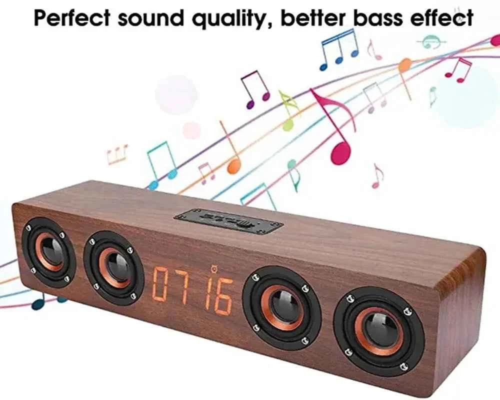 Rechargeable Wooden Alarm Clock with Bluetooth Soundbar Subwoofer Speaker and FM Radio for Home or E-sport Game Room Decoration