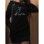 Women's Cat Print Hoodie Dress - Loose Fit Knit Pullover