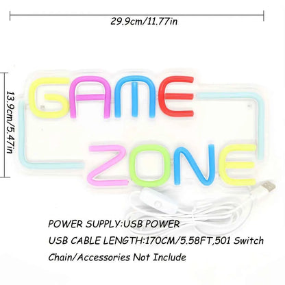 Game Zone LED Neon Sign - USB Powered, Wall Hanging, Single Color, Multipurpose Night Light for Gaming Room,Home,Party,Pub,Club