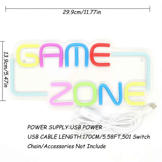 Game Zone LED Neon Sign - USB Powered, Wall Hanging, Single Color, Multipurpose Night Light for Gaming Room,Home,Party,Pub,Club
