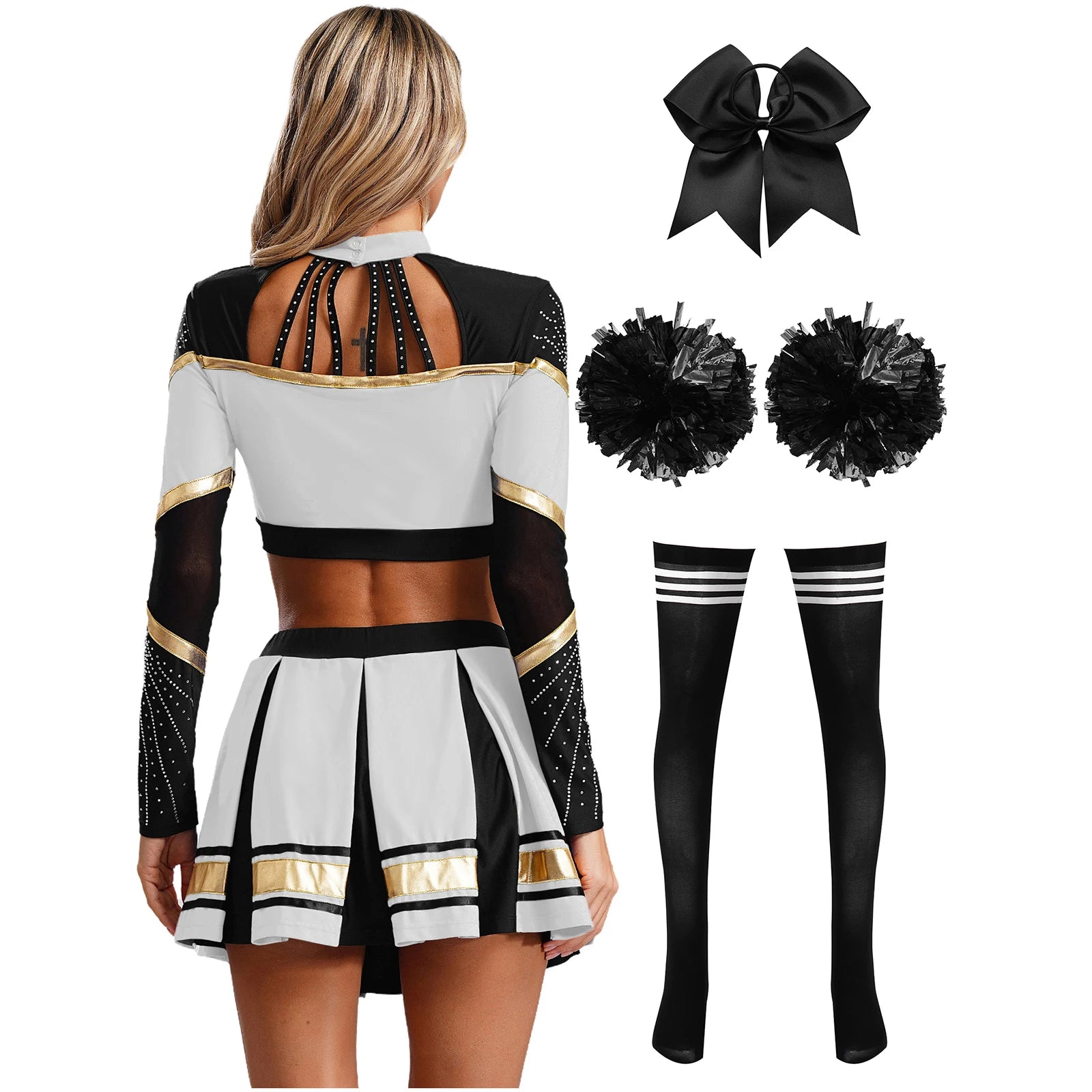 Women's Cheerleading Performance Costume Set with Crop Top and Skirt